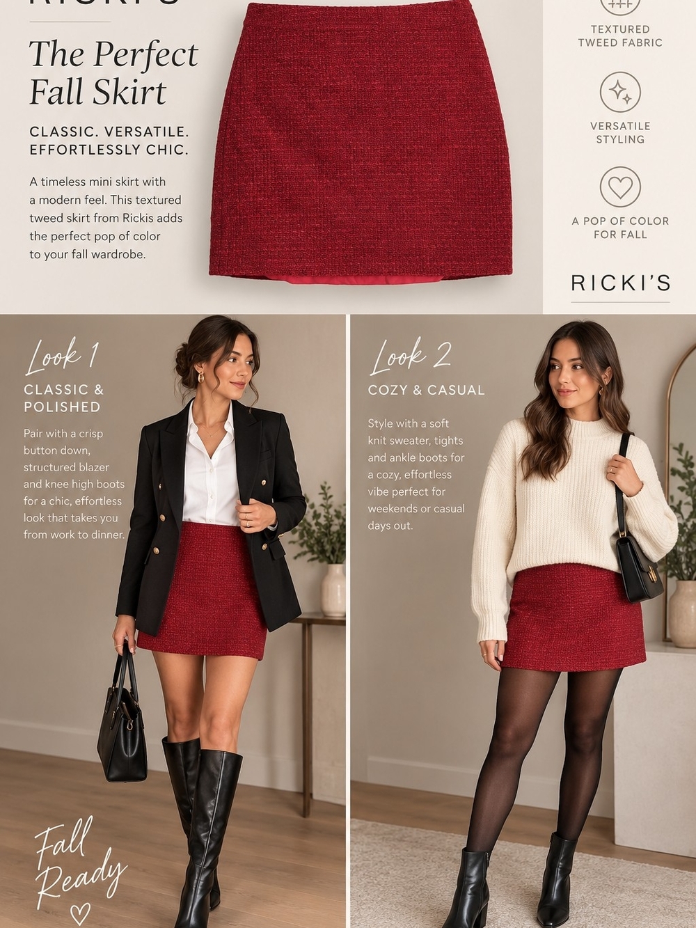 Fall/Winter Red Tweed Mini Skirt